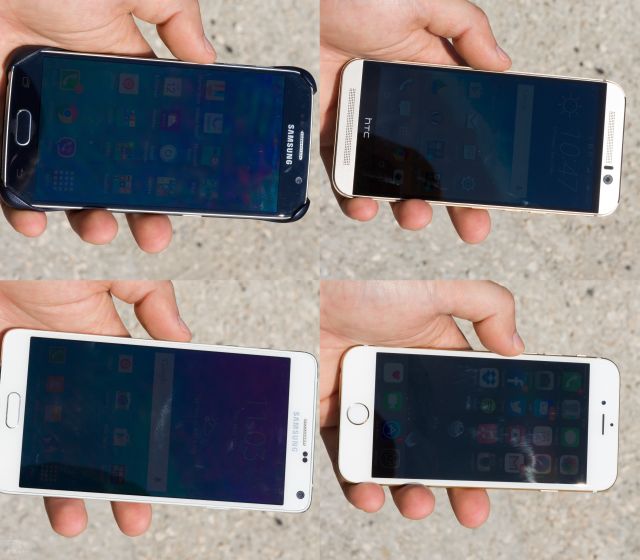 Outdoor-display-visibility-comparison.-HTC-One-M9-is-at-the-top-left-iPhone-6---at-top-right-S6---at-bottom-left-Note-4---at-bottom-right